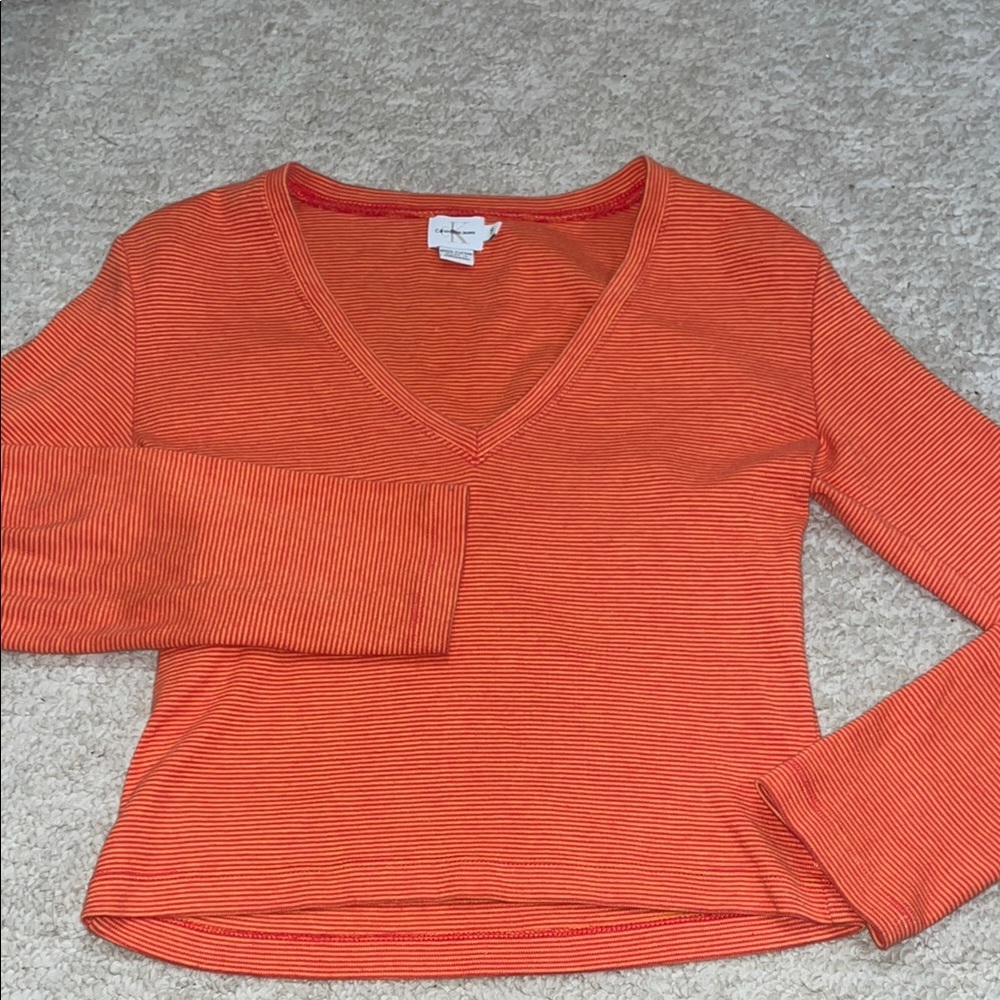 Calvin Klein Jeans Pink and Orange Fitted Crop Blouse
